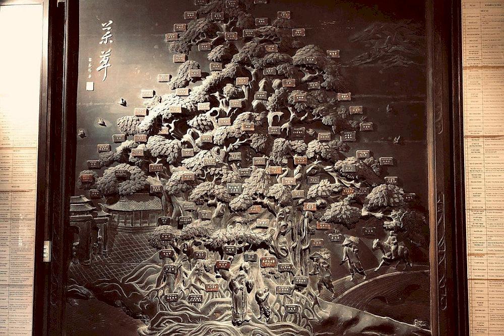 "Viet Nam Bach Gia Y" is a wooden artwork intricately carved with the names of 100 renowned Vietnamese physicians